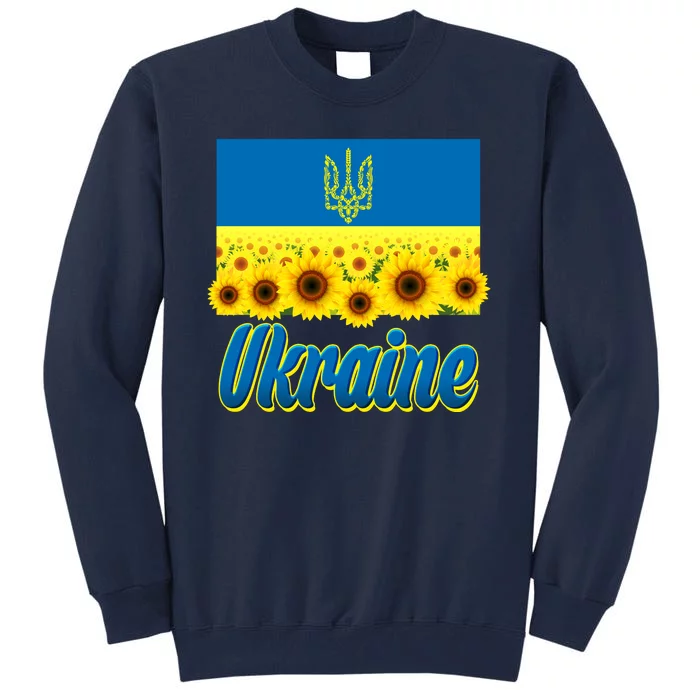 Ukraine Coat Of Arms Flag Blue Sky Field Of Sunflowers Tall Sweatshirt