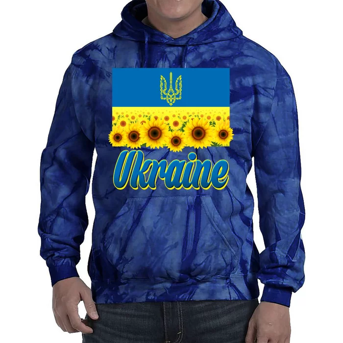 Ukraine Coat Of Arms Flag Blue Sky Field Of Sunflowers Tie Dye Hoodie