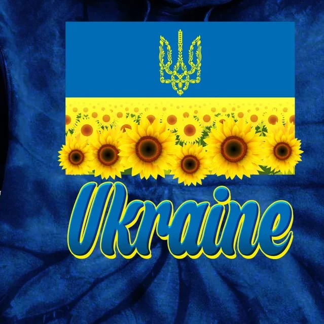 Ukraine Coat Of Arms Flag Blue Sky Field Of Sunflowers Tie Dye Hoodie