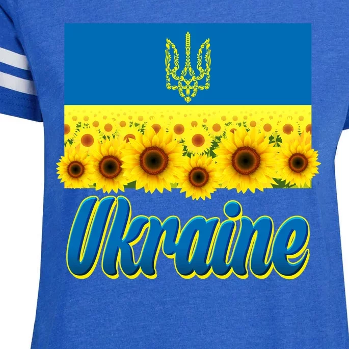 Ukraine Coat Of Arms Flag Blue Sky Field Of Sunflowers Enza Ladies Jersey Football T-Shirt