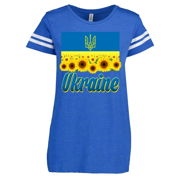 Ukraine Coat Of Arms Flag Blue Sky Field Of Sunflowers Enza Ladies Jersey Football T-Shirt