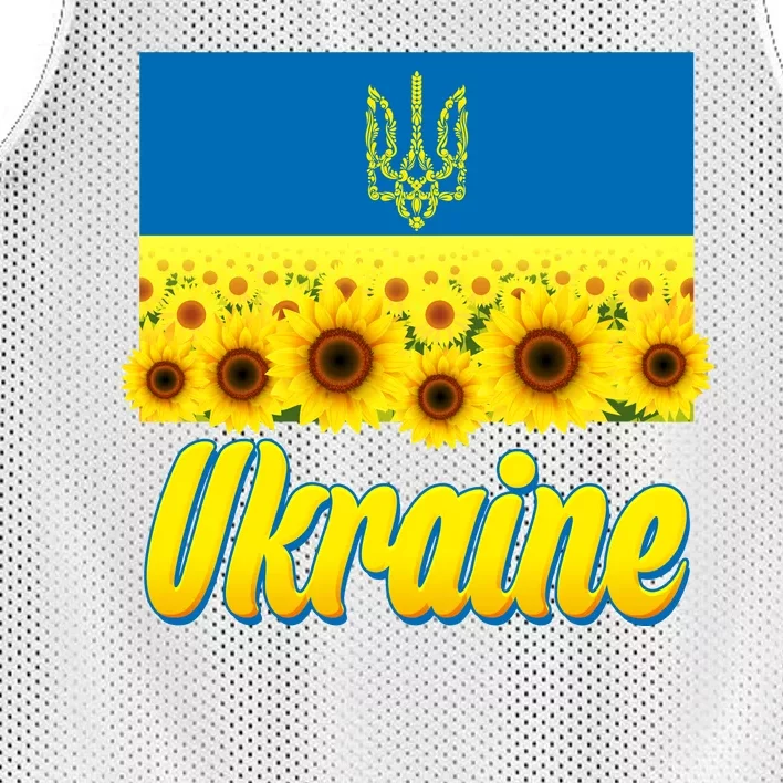 Ukraine Coat Of Arms Flag Blue Sky Field Of Sunflowers Mesh Reversible Basketball Jersey Tank