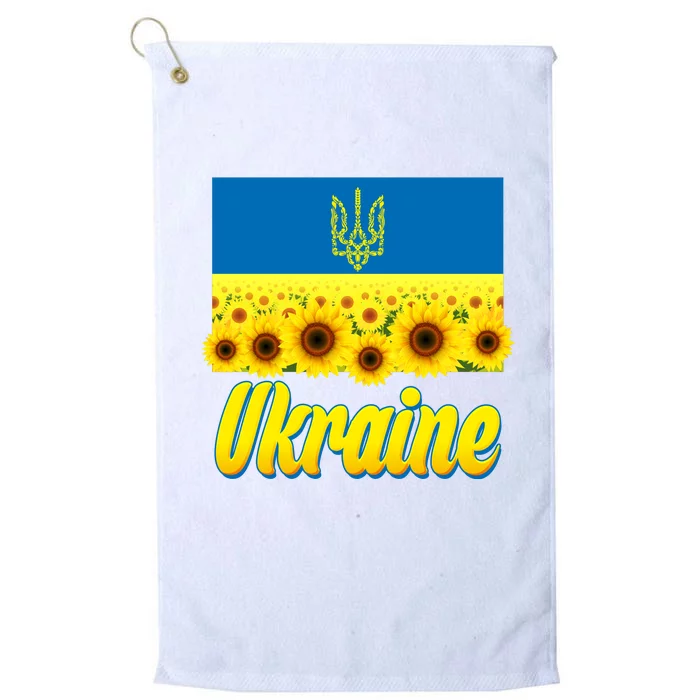 Ukraine Coat Of Arms Flag Blue Sky Field Of Sunflowers Platinum Collection Golf Towel