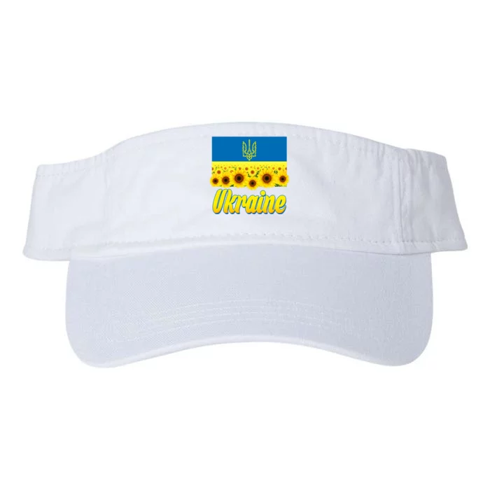 Ukraine Coat Of Arms Flag Blue Sky Field Of Sunflowers Valucap Bio-Washed Visor