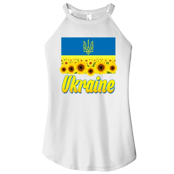 Ukraine Coat Of Arms Flag Blue Sky Field Of Sunflowers Women’s Perfect Tri Rocker Tank