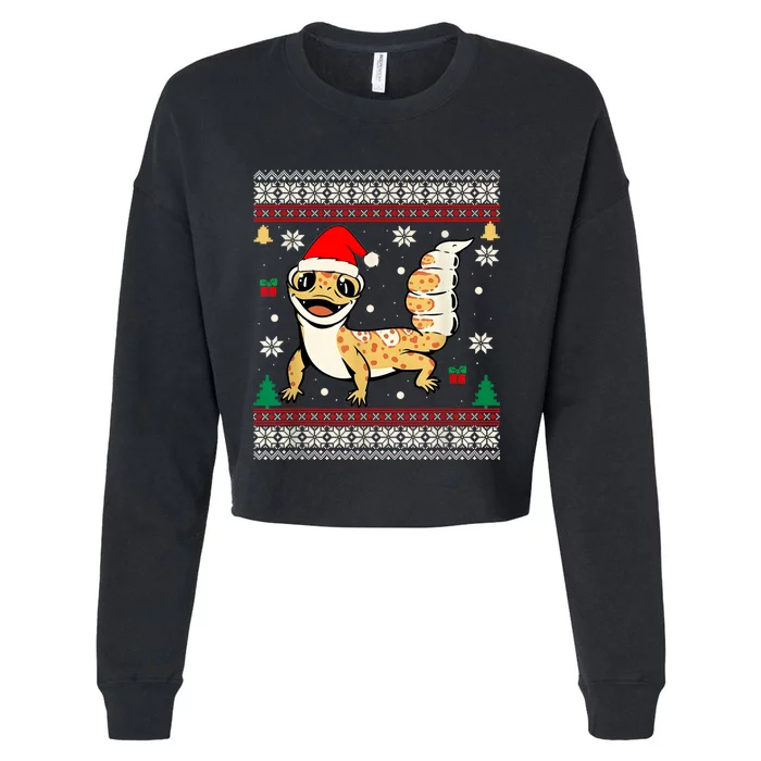 Ugly Christmas Pajama Sweater Leopard Gecko Animals Lover Cropped Pullover Crew