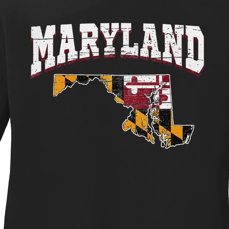 Us Citizen Proud America State Flag Land Map Maryland Ladies Long Sleeve Shirt