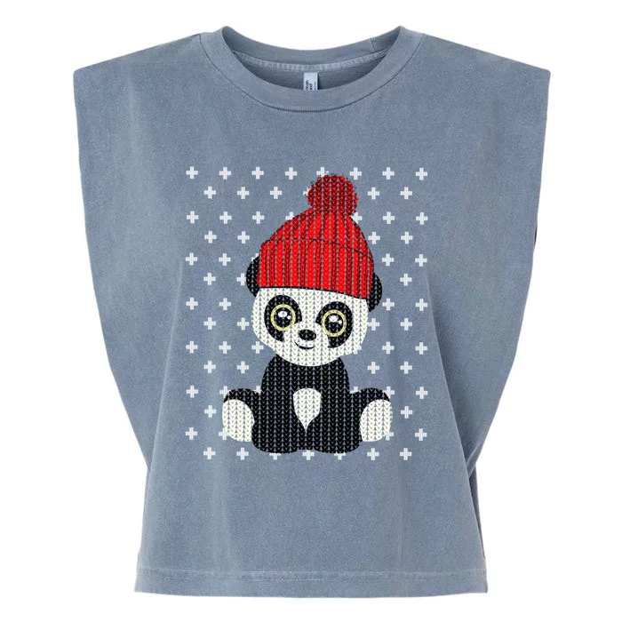 Ugly Christmas Panda Bear Santa Hat Cute Funny Xmas Funny Gift Meaningful Gift Garment-Dyed Women's Muscle Tee