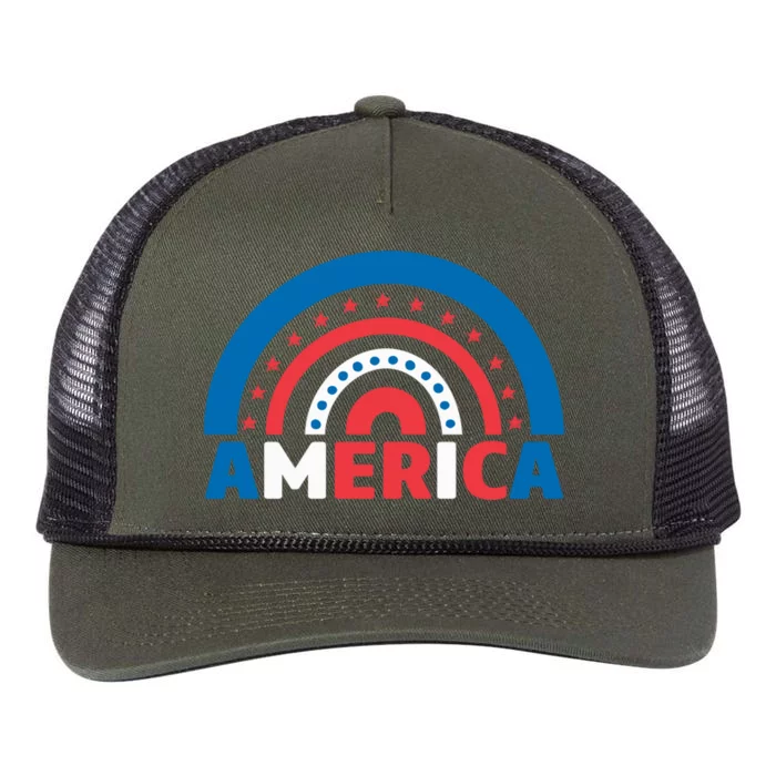 Usa Celebration Patriotic Rainbow 4th Of July America Cute Gift Retro Rope Trucker Hat Cap