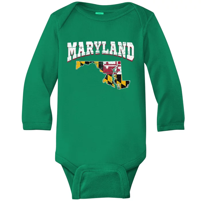 US Citizen Proud America State Flag Land Map Maryland Baby Long Sleeve Bodysuit