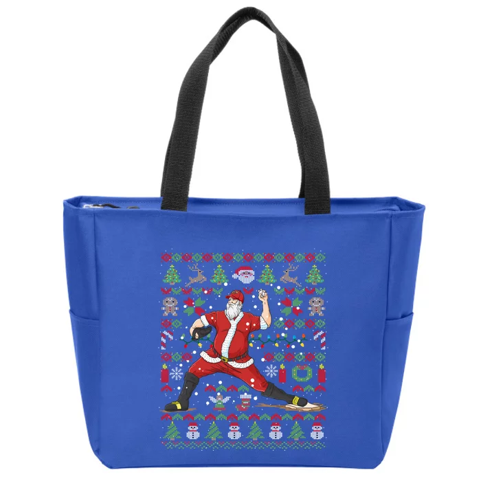 Ugly Christmas Pitcher Baseball Santa Claus Great Gift Zip Tote Bag