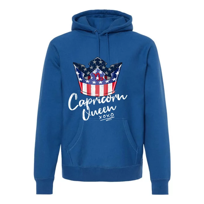 Usa Capricorn Queen Zodiac Sign With Patriotic Us Crown Great Gift Premium Hoodie