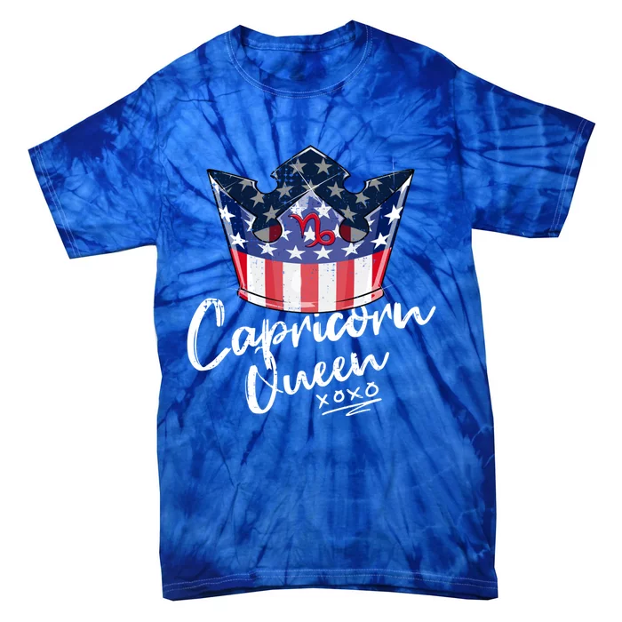 Usa Capricorn Queen Zodiac Sign With Patriotic Us Crown Great Gift Tie-Dye T-Shirt