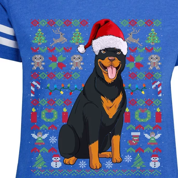 Ugly Christmas Rottweiler Dogs Pajama Xmas Cool Gift Enza Ladies Jersey Football T-Shirt