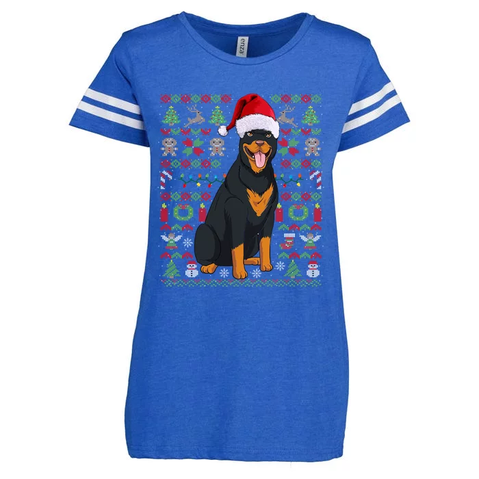 Ugly Christmas Rottweiler Dogs Pajama Xmas Cool Gift Enza Ladies Jersey Football T-Shirt