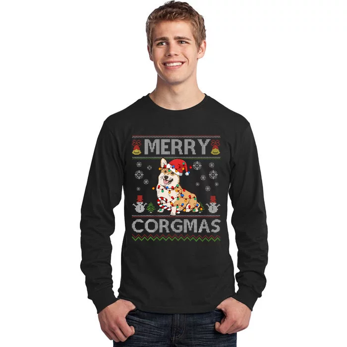 Ugly Corgi Santa Christmas Lights Dog Lover Merry Corgmas Tall Long Sleeve T-Shirt