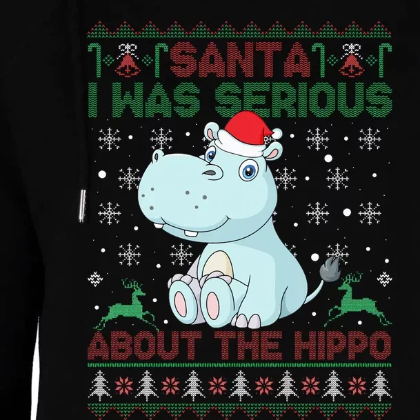 Ugly Christmas Sweater Santa I Was Serious About the Hippo Womens Funnel Neck Pullover Hood