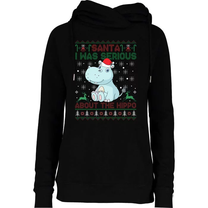 Ugly Christmas Sweater Santa I Was Serious About the Hippo Womens Funnel Neck Pullover Hood