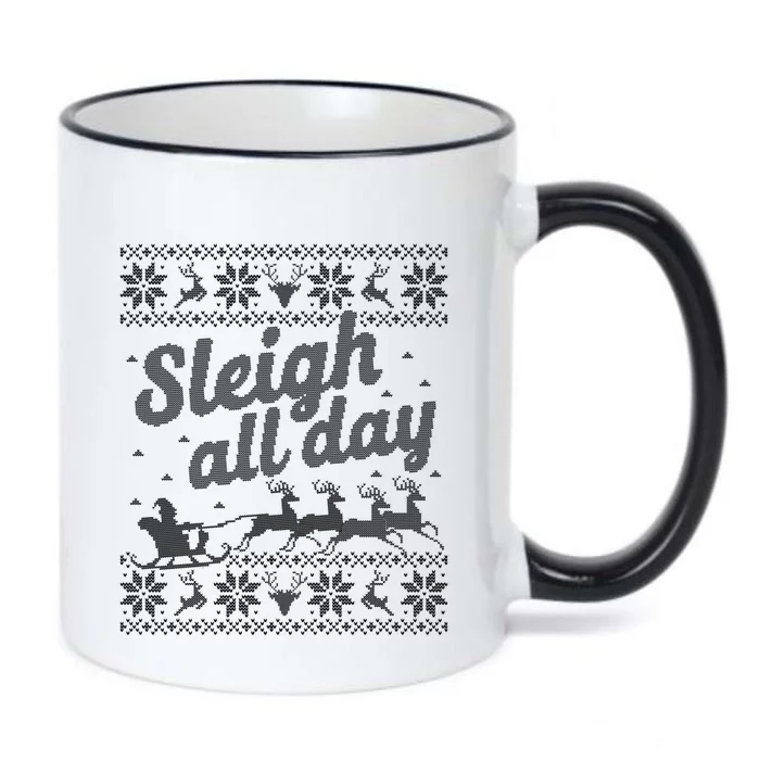 Ugly Christmas Sweater Santa Sleigh All Day Gift Black Color Changing Mug