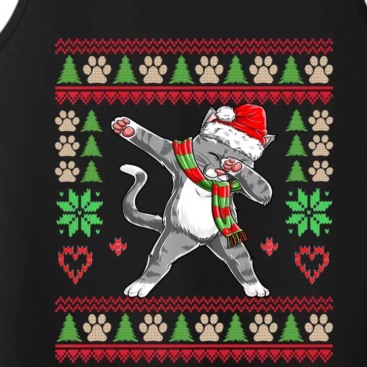 Ugly Christmas Sweater With Dabbing Cat Santa Hat Boys Gift Performance Tank