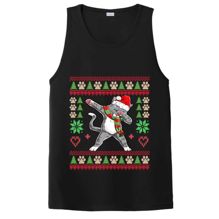 Ugly Christmas Sweater With Dabbing Cat Santa Hat Boys Gift Performance Tank