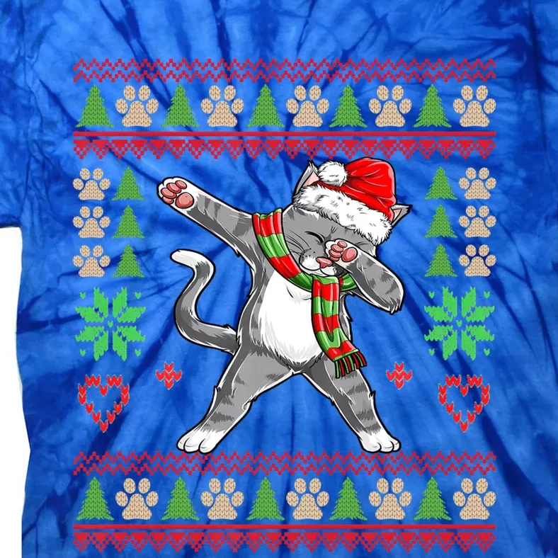 Ugly Christmas Sweater With Dabbing Cat Santa Hat Boys Gift Tie-Dye T-Shirt