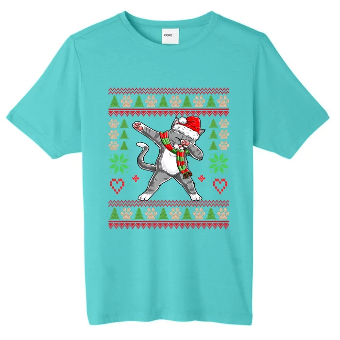 Ugly Christmas Sweater With Dabbing Cat Santa Hat Boys Gift ChromaSoft Performance T-Shirt