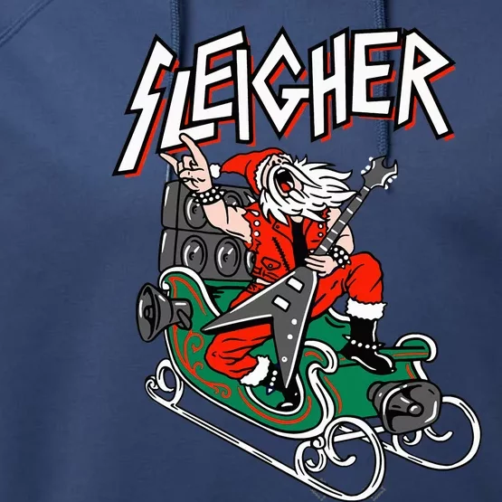 Ugly Christmas Sweater Sleigher Heavy Metal Santa Xmas Performance Fleece Hoodie