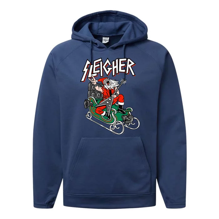 Ugly Christmas Sweater Sleigher Heavy Metal Santa Xmas Performance Fleece Hoodie