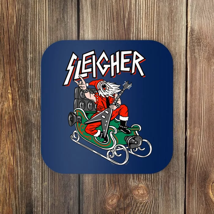 Ugly Christmas Sweater Sleigher Heavy Metal Santa Xmas Coaster