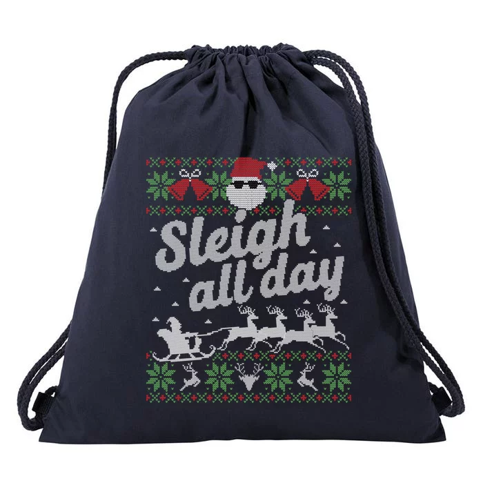 Ugly Christmas Sweater Santa Sleigh All Day Gift Drawstring Bag