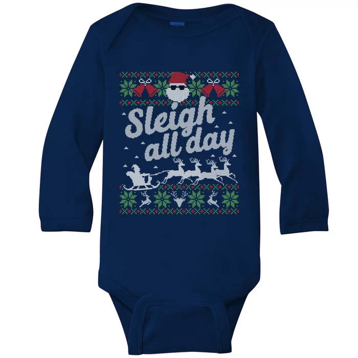 Ugly Christmas Sweater Santa Sleigh All Day Gift Baby Long Sleeve Bodysuit