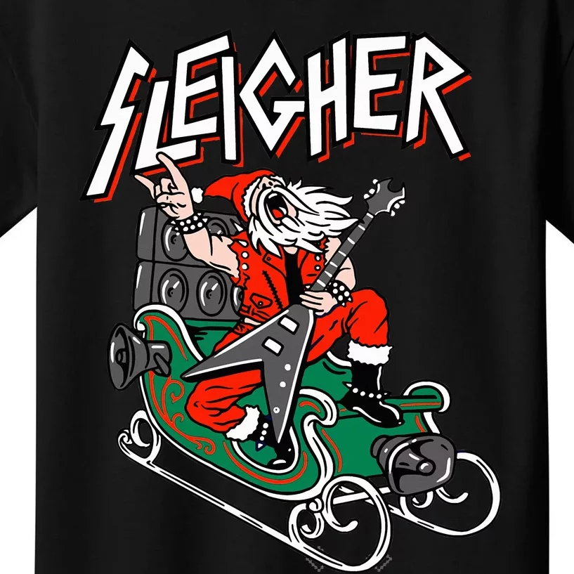 Ugly Christmas Sweater Sleigher Heavy Metal Santa Xmas Kids T-Shirt