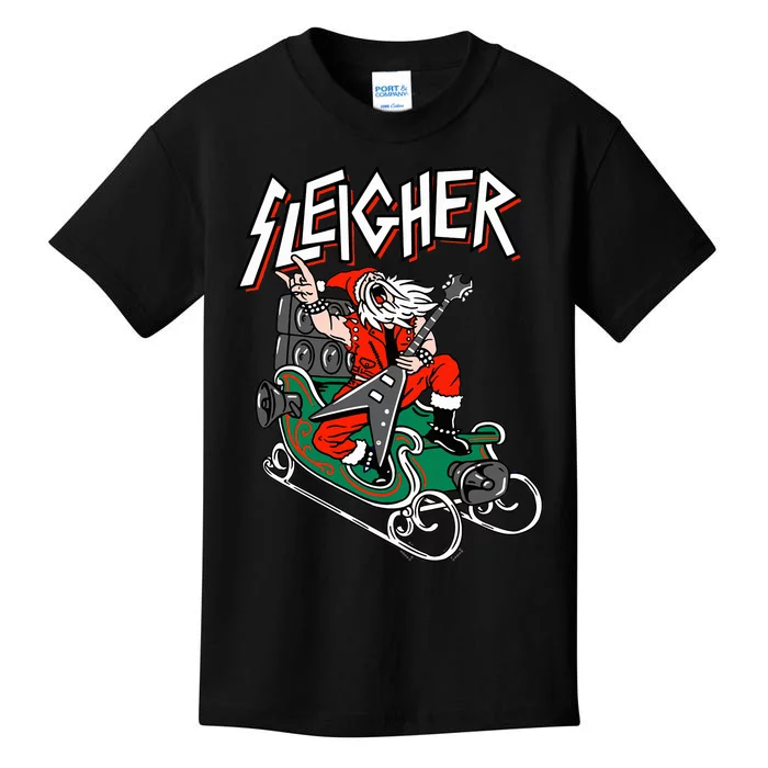 Ugly Christmas Sweater Sleigher Heavy Metal Santa Xmas Kids T-Shirt