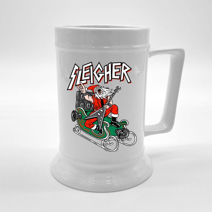 Ugly Christmas Sweater Sleigher Heavy Metal Santa Xmas Front & Back Beer Stein