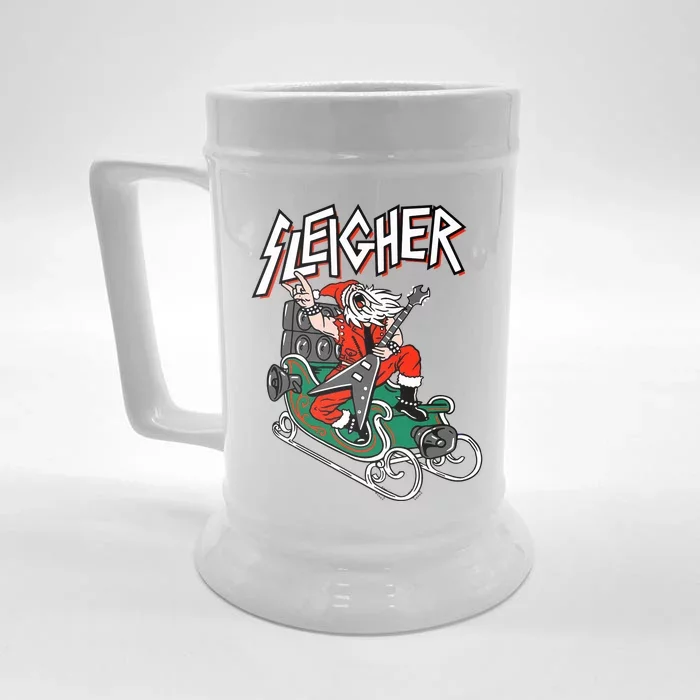 Ugly Christmas Sweater Sleigher Heavy Metal Santa Xmas Front & Back Beer Stein