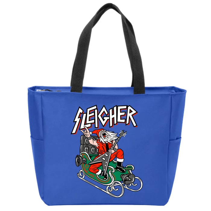 Ugly Christmas Sweater Sleigher Heavy Metal Santa Xmas Cool Gift Zip Tote Bag