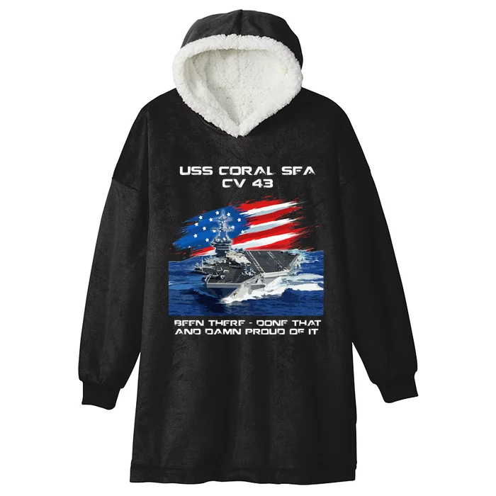 USS Coral Sea CV 43 Aircraft Carrier Veteran USA Flag Xmas Hooded Wearable Blanket