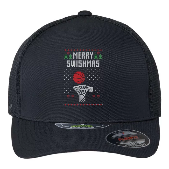 Ugly Christmas Sweater Ugly Sweater Swishmas Basketball Gift Flexfit Unipanel Trucker Cap