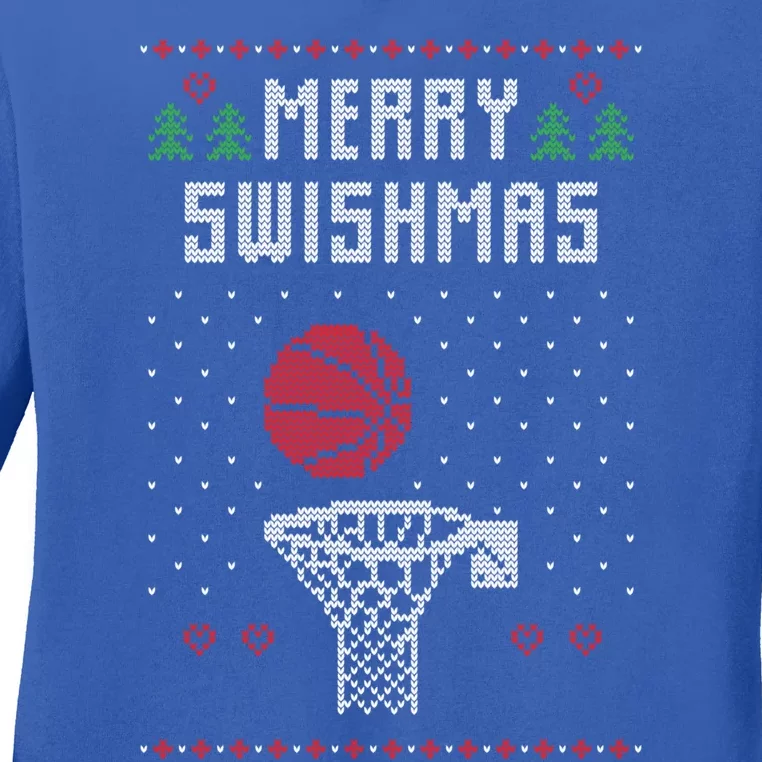 Ugly Christmas Sweater Ugly Sweater Swishmas Basketball Gift Ladies Long Sleeve Shirt