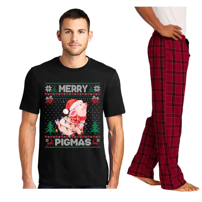 Ugly Christmas Sweater Pig Lover Xmas Lights Santa Gift Pajama Set