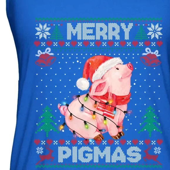 Ugly Christmas Sweater Pig Lover Xmas Lights Santa Gift Ladies Essential Flowy Tank