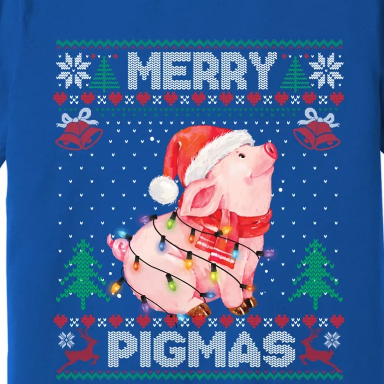 Ugly Christmas Sweater Pig Lover Xmas Lights Santa Gift Premium T-Shirt