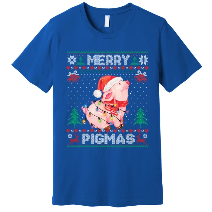 Ugly Christmas Sweater Pig Lover Xmas Lights Santa Gift Premium T-Shirt