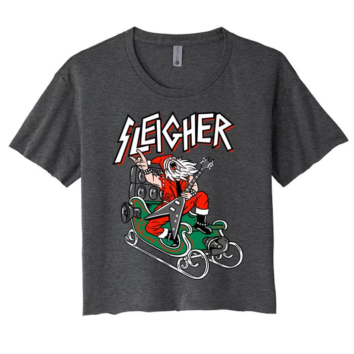 Ugly Christmas Sweater Sleigher Heavy Metal Santa Xmas Women's Crop Top Tee