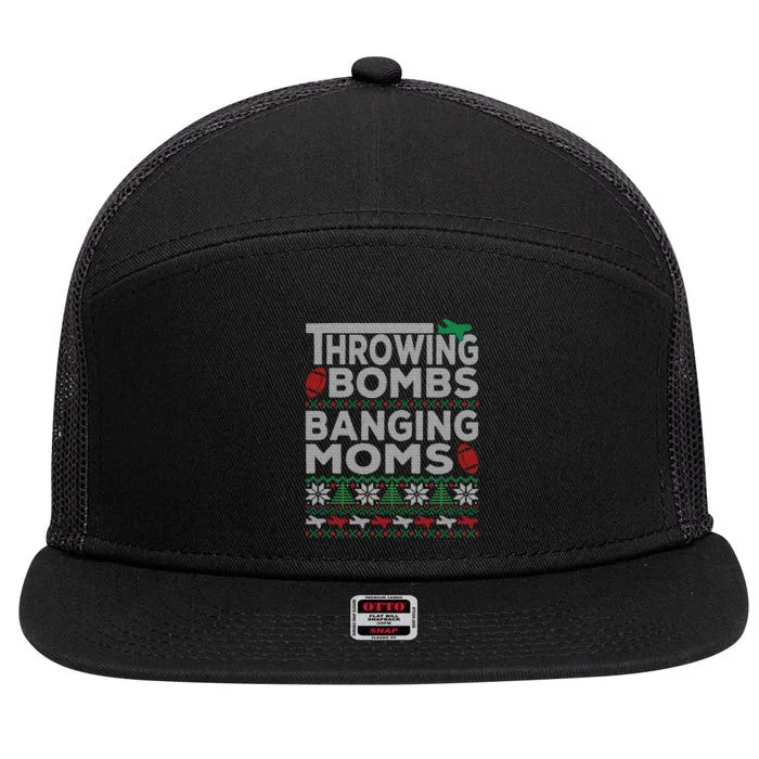 Ugly Christmas Sweater Football Throwing Bombs Banging Moms 7 Panel Mesh Trucker Snapback Hat