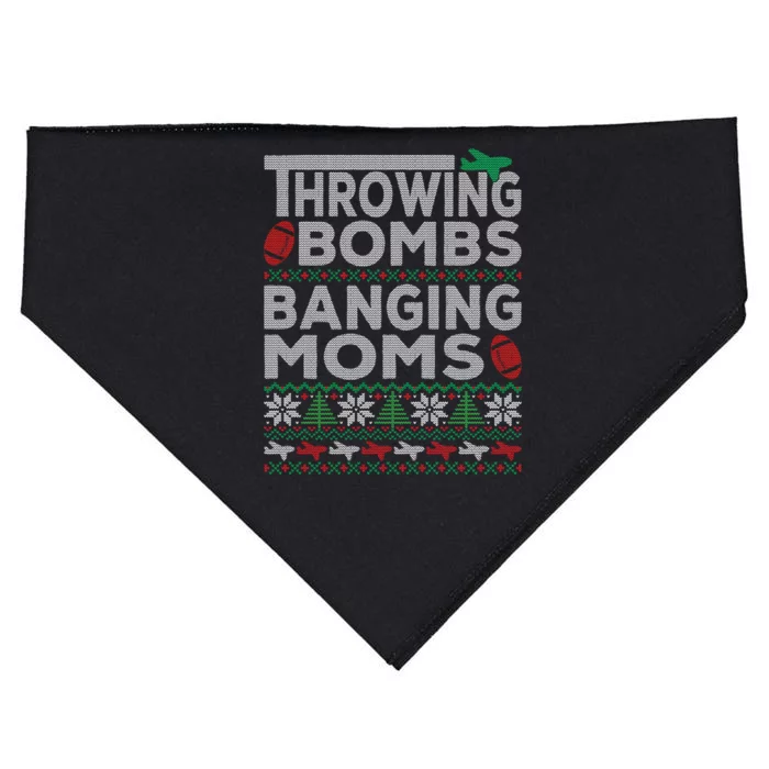 Ugly Christmas Sweater Football Throwing Bombs Banging Moms USA-Made Doggie Bandana