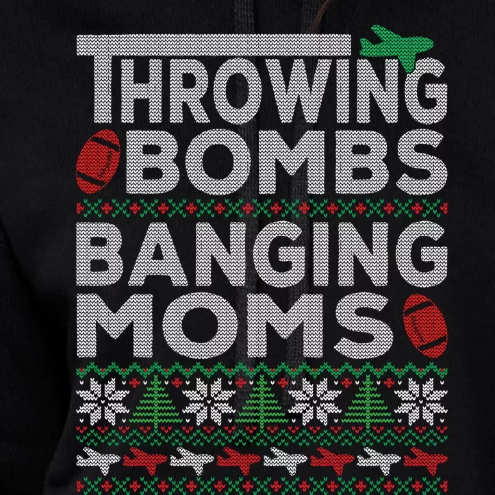 Ugly Christmas Sweater Football Throwing Bombs Banging Moms Crop Top Hoodie