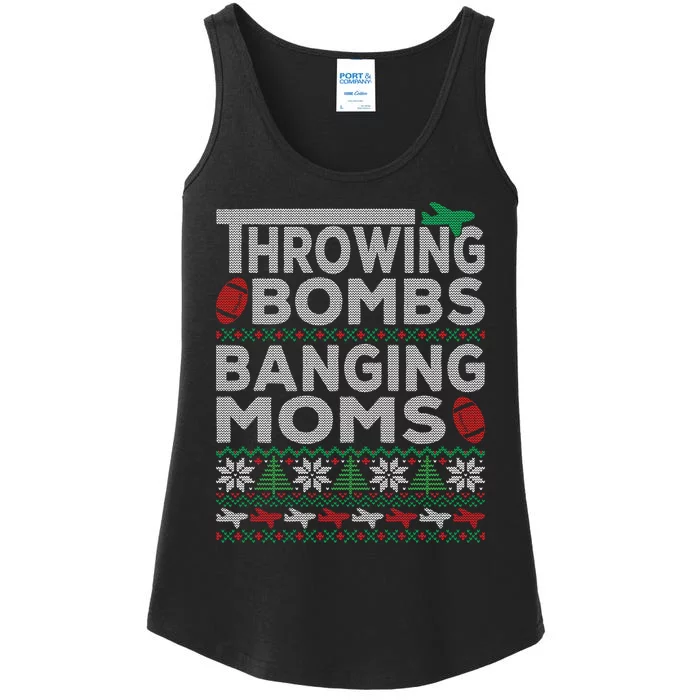 Ugly Christmas Sweater Football Throwing Bombs Banging Moms Ladies Essential Tank