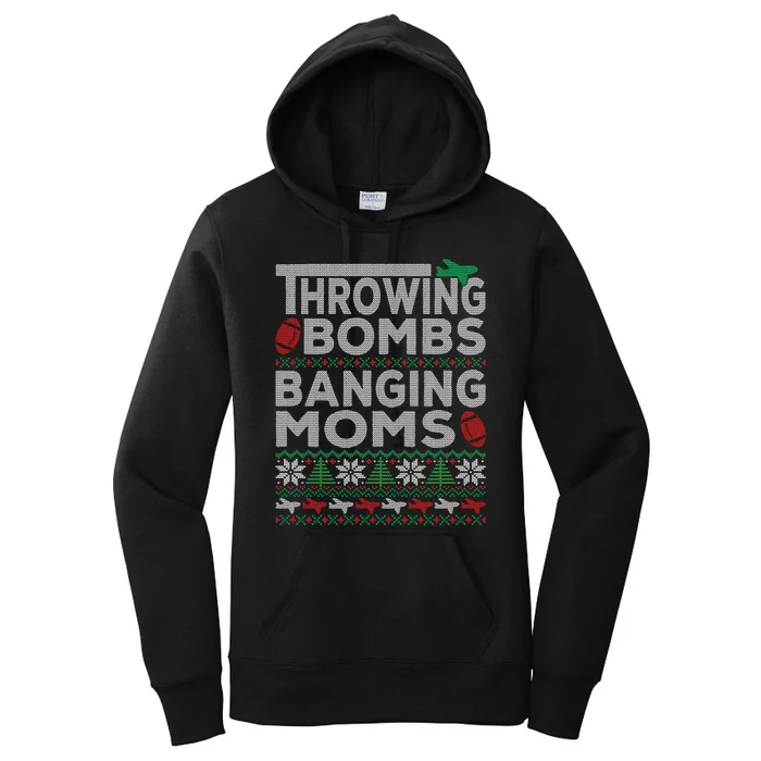 Ugly Christmas Sweater Football Throwing Bombs Banging Moms Women's Pullover Hoodie